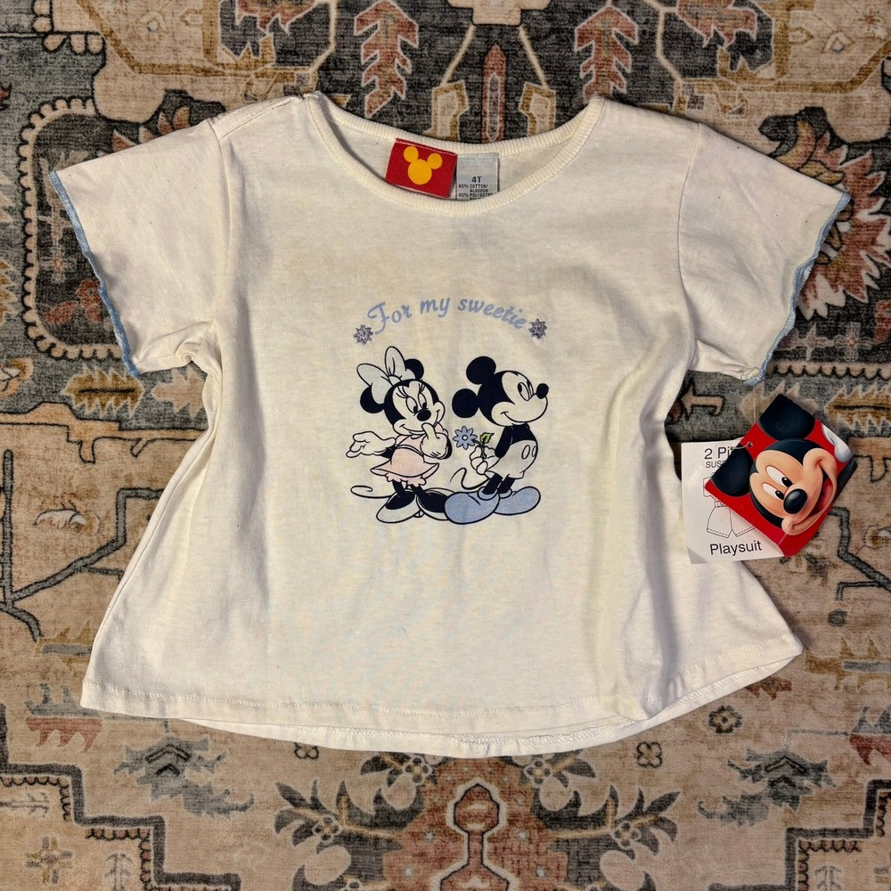 Disney Mickey Minnie Mouse For My Sweetie Graphic Tee White 4T NWT Vintage Y2K